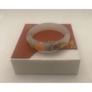 Agate Natural Hand Painted Peacock Bangle Bracelet -Small